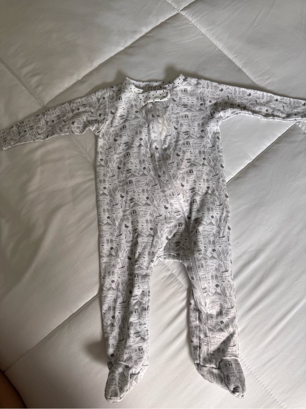 Joy Street Boston Baby Gray & White Printed Footed One-Piece